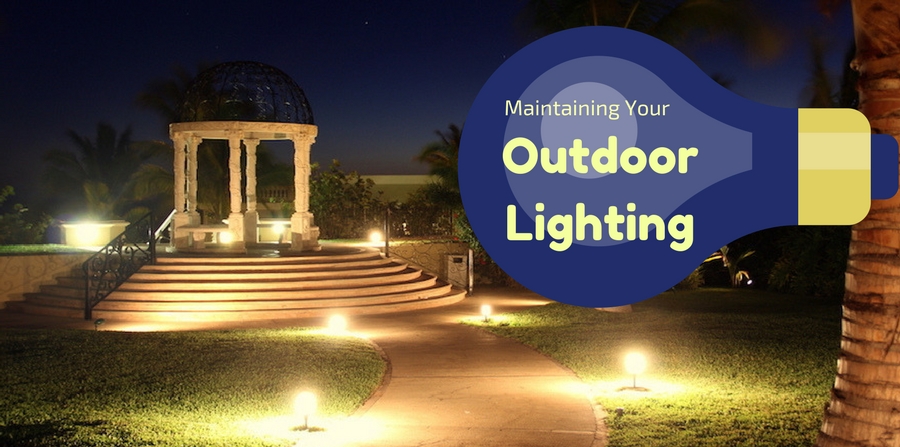 well-lit outdoor area with gazebo at night. "Maintaining your outdoor lighting"